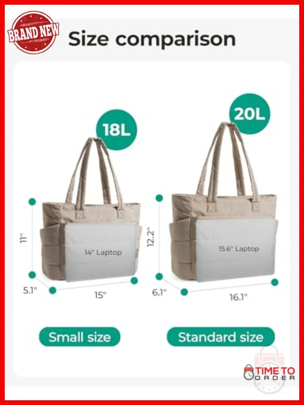 Lightweight Puffy Tote Bag with Compartments for Travel Work Gym